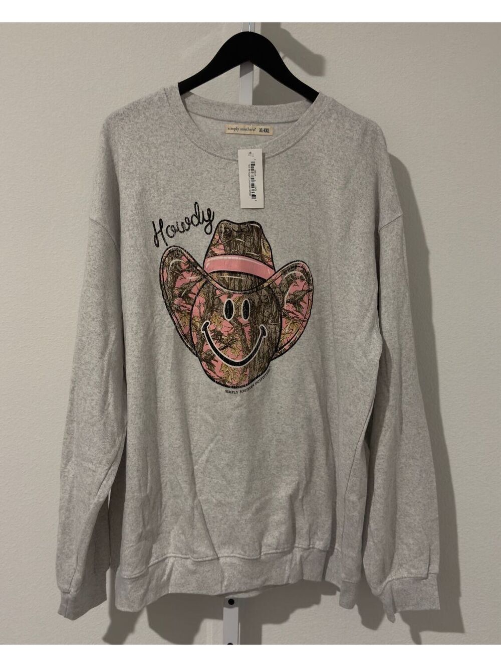 Simply Southern Gray Howdy Camo Long Sleeve Crew Sweatshirt Women Size XL/XXL